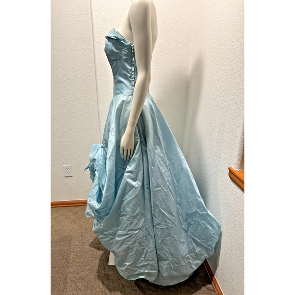 Vintage 1950s Taffeta Strapless Gown Dress S Bubble Hem Pastel Blue Tulle Slip - Picture 10 of 15